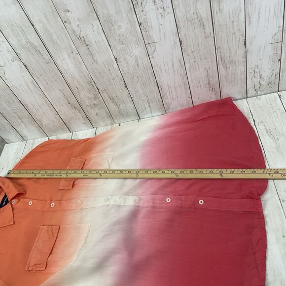 Denim 24/7 Womens Top 22W Ombre Lightweight Pockets Long Sleeve Orange Pink - Picture 8 of 8